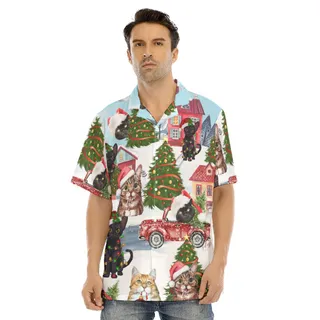 Funny Christmas Cat Men's Hawaiian Shirt
