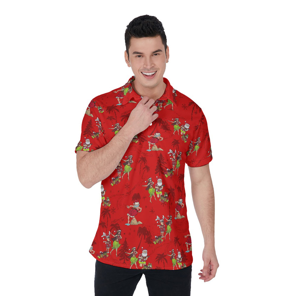 Funny Hula Santa Mele Kalikimaka Vintage Hawaiian Polo Shirt For Men - variant image 1