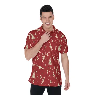 Christmas Gun Tactical Red Hawaiian Polo Golf Shirt For Men