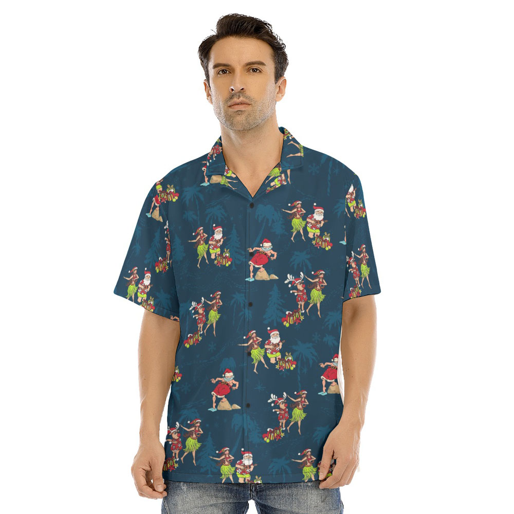 Funny Hula Santa Vintage Navy Hawaiian Shirt - variant image 1