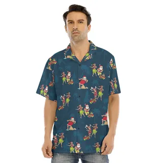Funny Hula Santa Vintage Navy Hawaiian Shirt