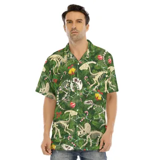 Christmas Dinosaur Skeleton Green Hawaiian Shirt