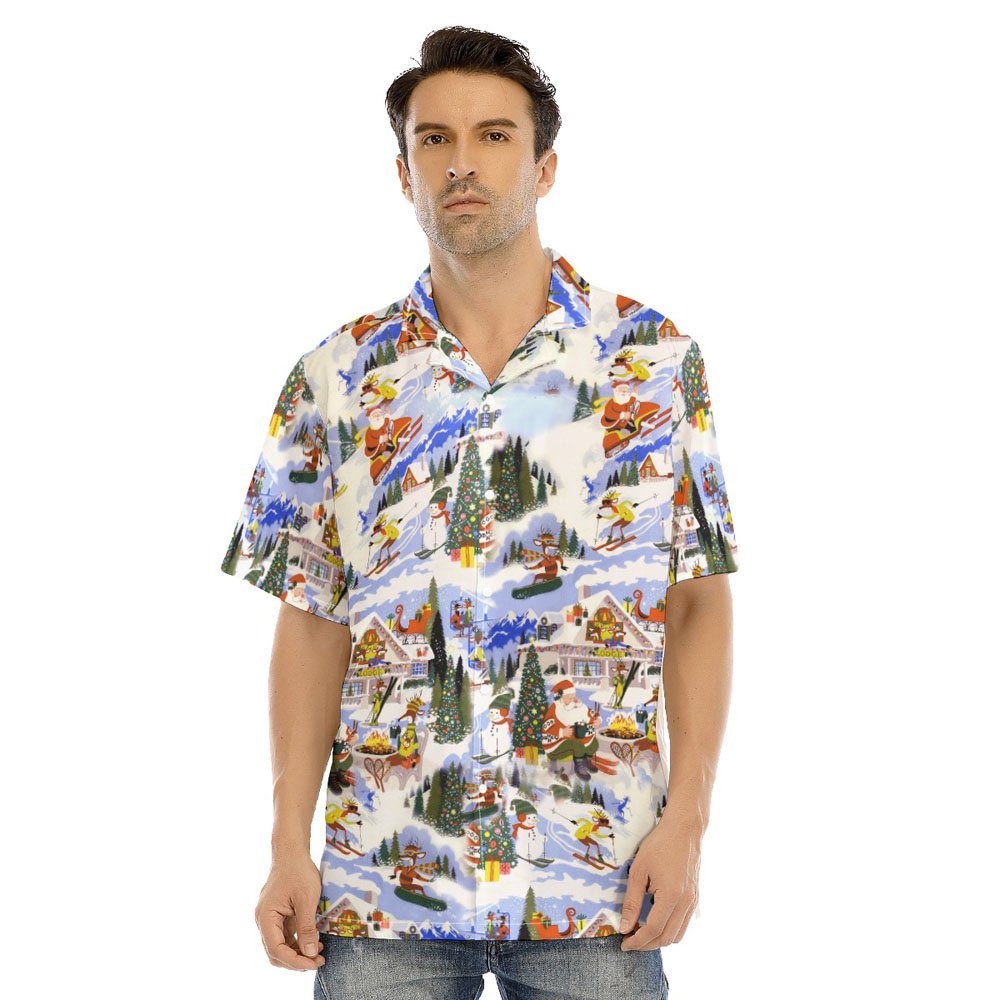 Funny Santa Reindeer Skiing Christmas Hawaiian Shirt - variant image 1