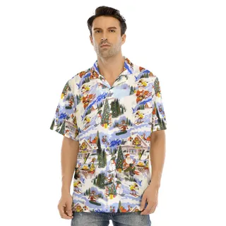 Funny Santa Reindeer Skiing Christmas Hawaiian Shirt