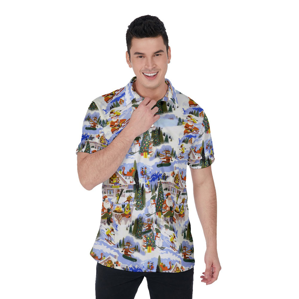 Funny Reindeer Skiing Christmas Hawaiian Polo Shirt For Men - variant image 1