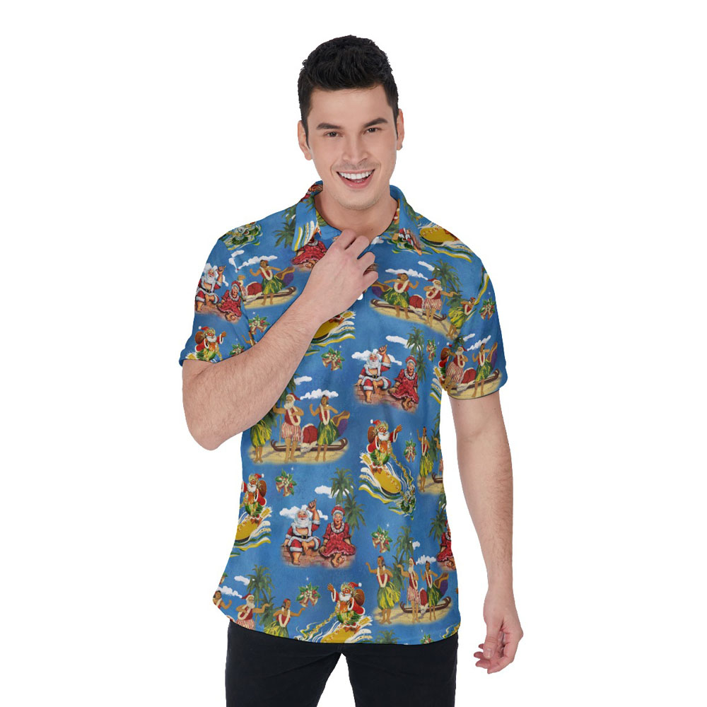 Vintage Santa Claus Mele Kalikimaka Hawaiian Polo Shirt - variant image 1