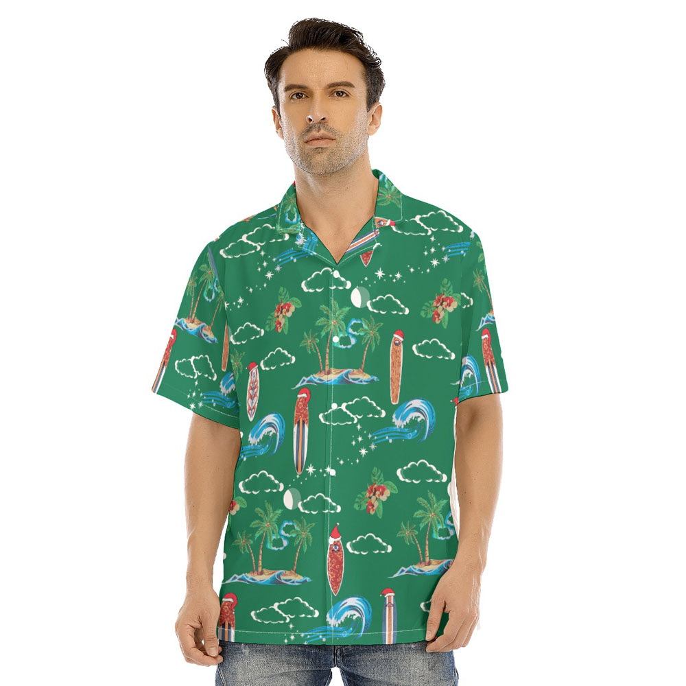 Vintage Christmas Surfing Board Green Hawaiian Shirt - variant image 1