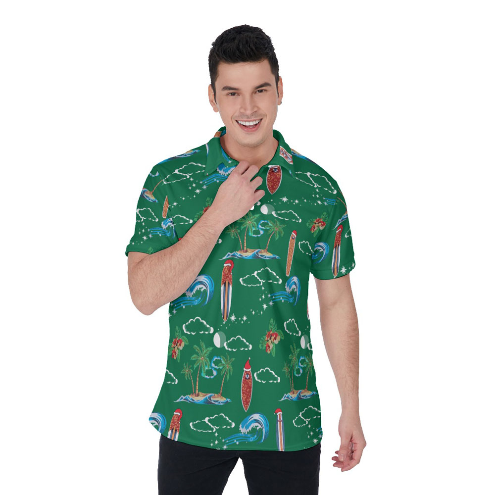 Vintage Surfing Board Christmas Hawaiian Polo Shirt For Men - variant image 1