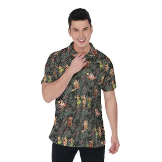 Vintage Santa Claus Tiki Mele Kalikimaka Hawaiian Polo Shirt