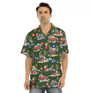 Funny Snowman On Beach Christmas Green Men's Hawaiian Shirt
