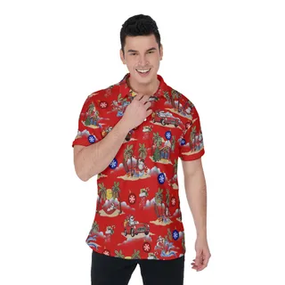 Vintage Christmas Snowman Palm Trees Hawaiian Polo Shirt