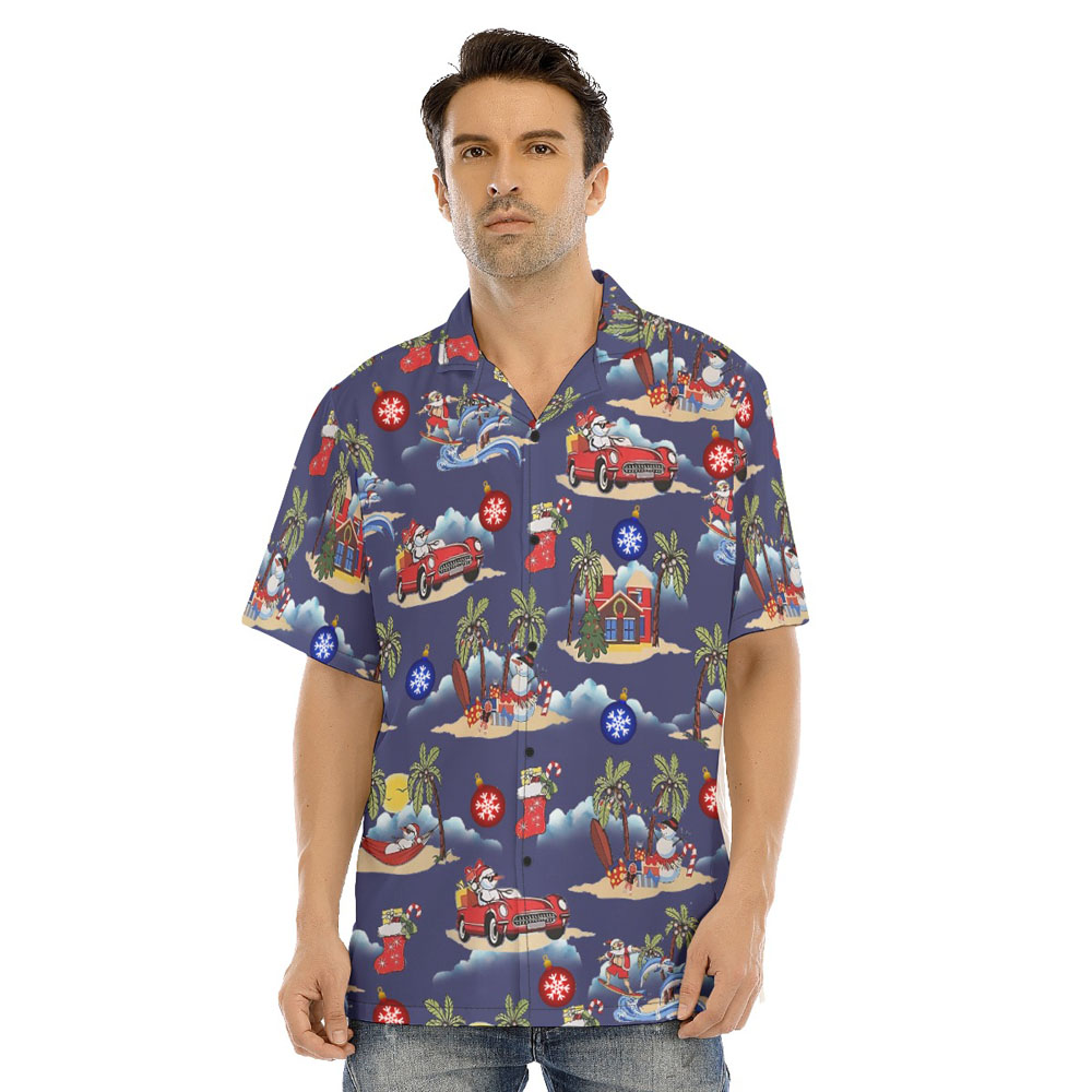 Christmas Snowman On Beach Vintage Navy Hawaiian Shirt - variant image 1