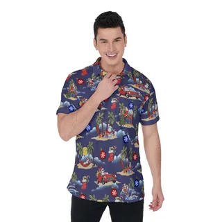Funny Summer Beach Snowman Classic Christmas Hawaiian Polo Shirt