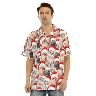 Funny Christmas Cat Men's Hawaiian Shirt