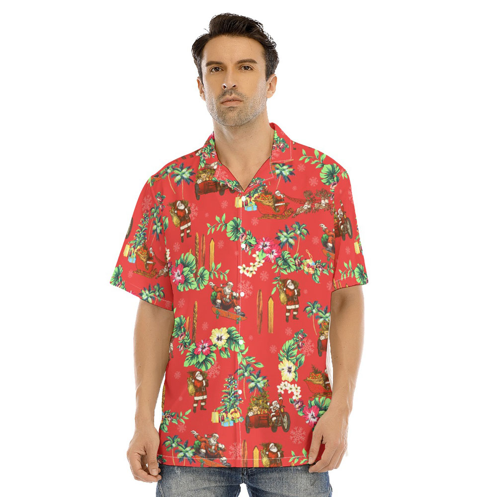 Vintage Santa Claus Christmas Floral Men's Hawaiian Shirt - variant image 1