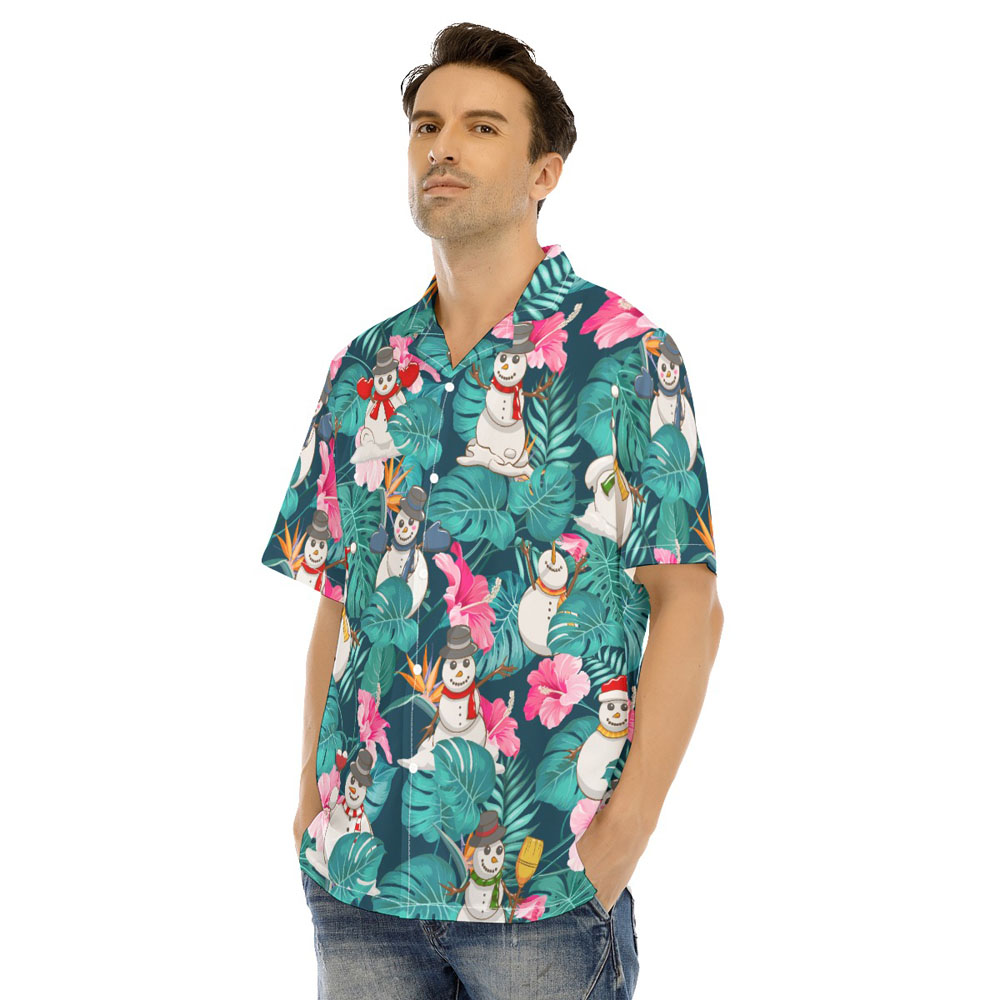 Christmas Snowman Floral Hawaiian Shirt