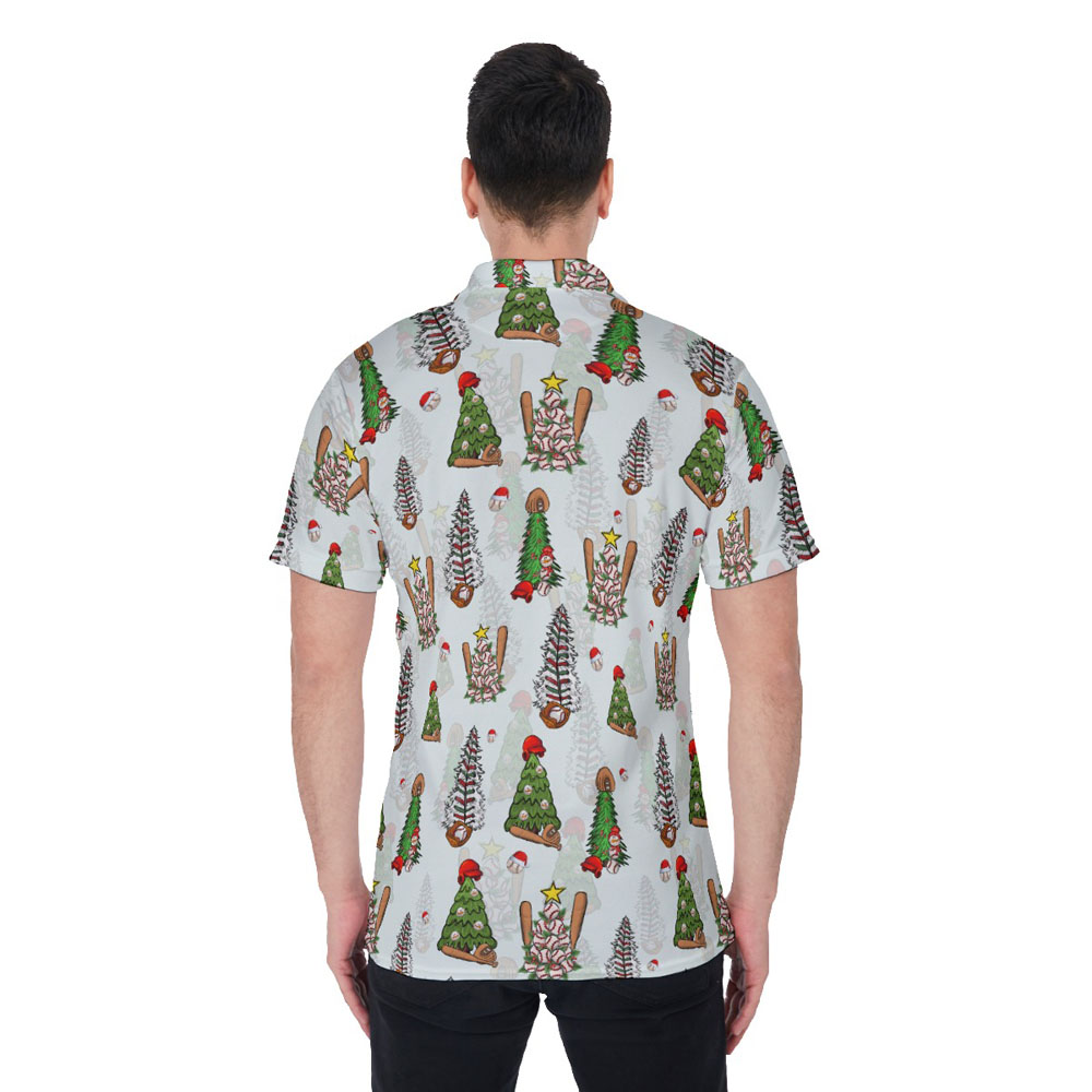 Baseball Christmas Trees Hawaiian Polo Shirt For Men
