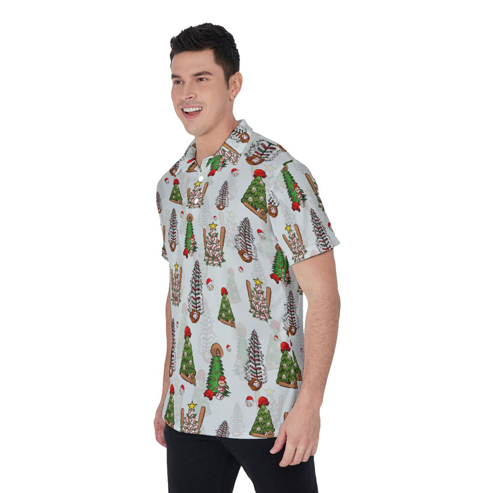 Baseball Christmas Trees Hawaiian Polo Shirt For Men