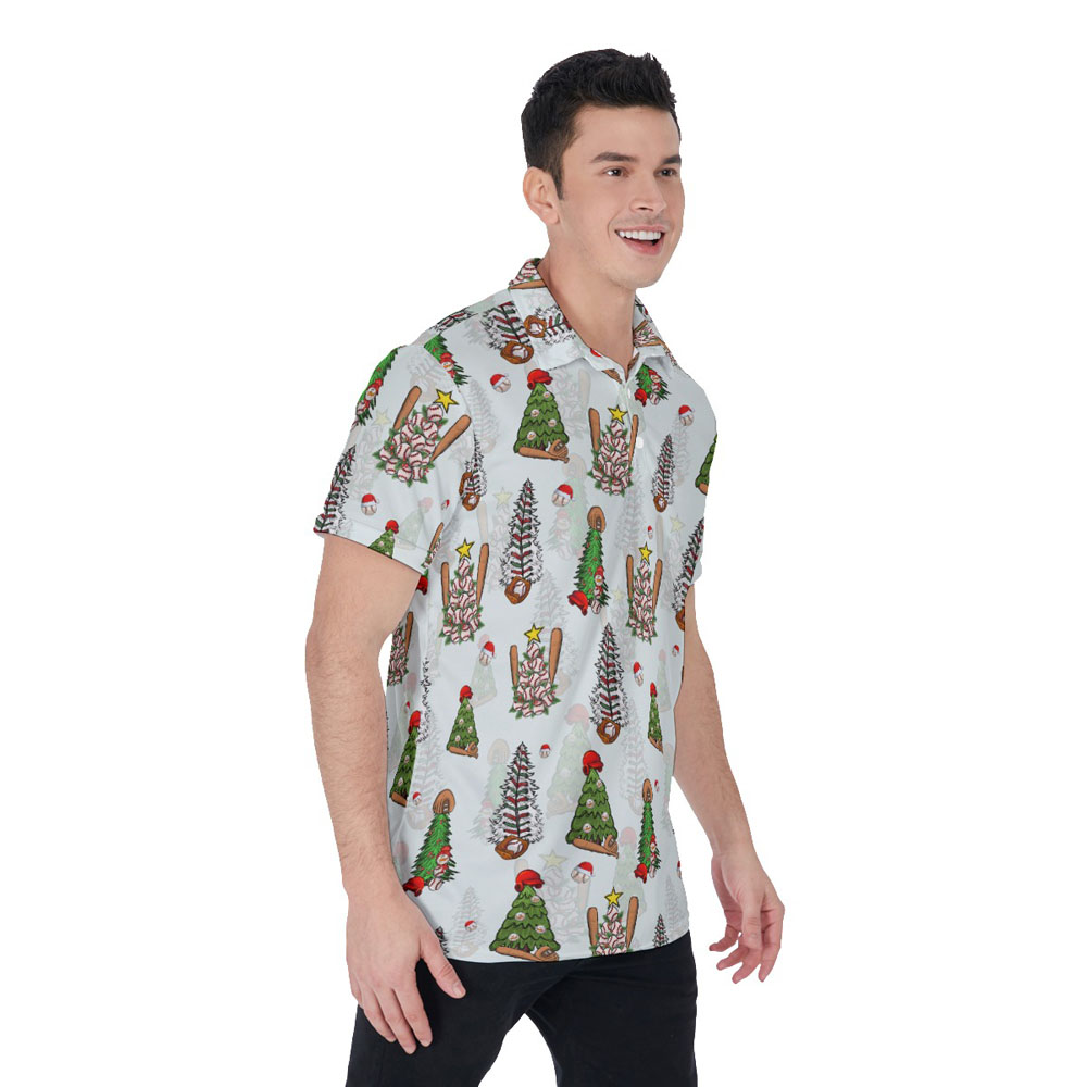 Baseball Christmas Trees Hawaiian Polo Shirt For Men