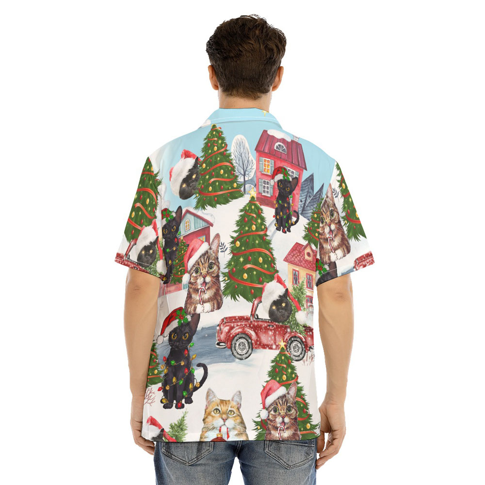 Funny Christmas Cat Men's Hawaiian Shirt