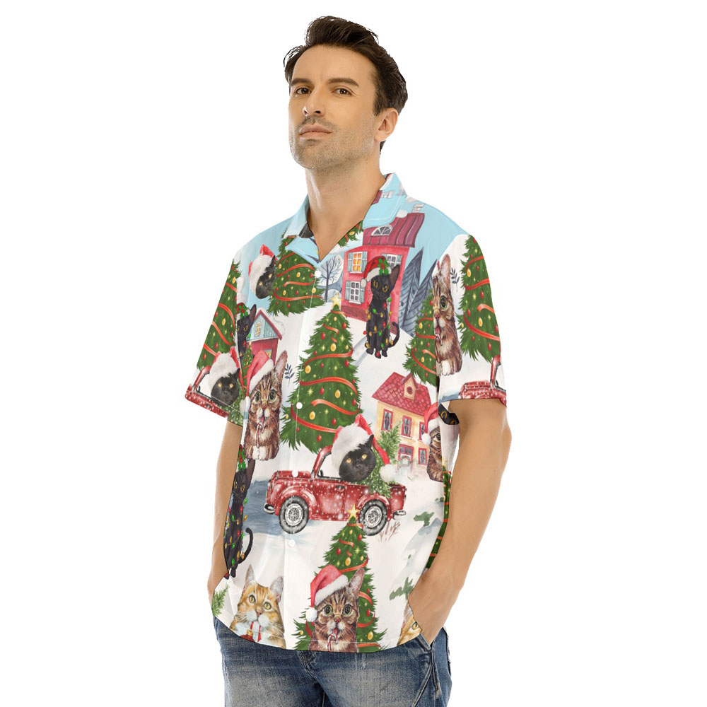 Funny Christmas Cat Men's Hawaiian Shirt