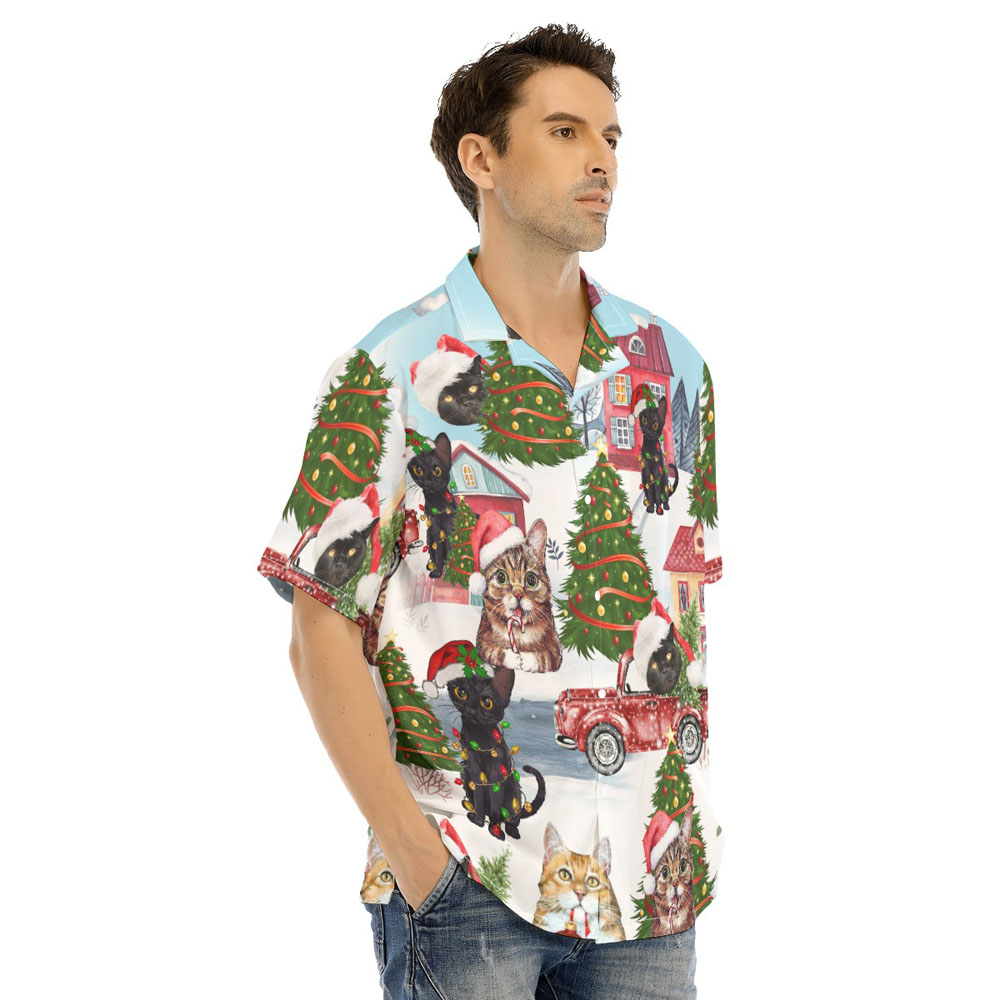 Funny Christmas Cat Men's Hawaiian Shirt
