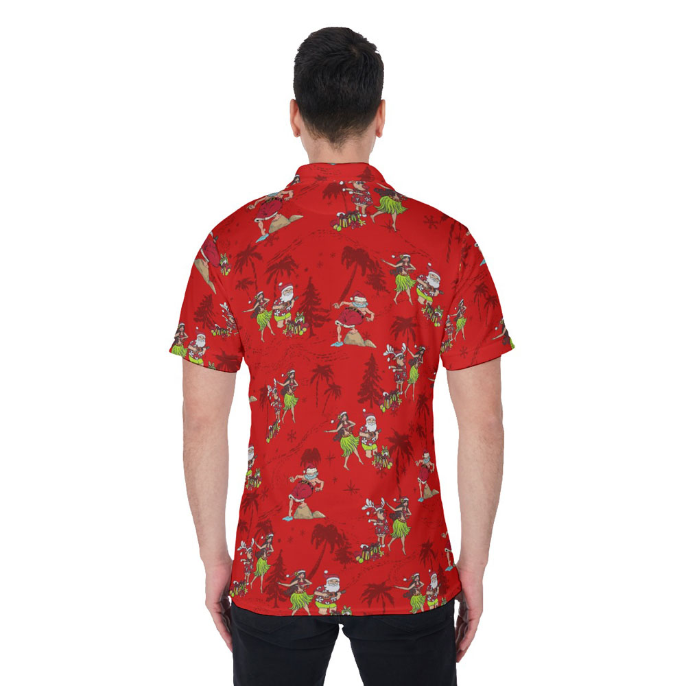 Funny Hula Santa Mele Kalikimaka Vintage Hawaiian Polo Shirt For Men