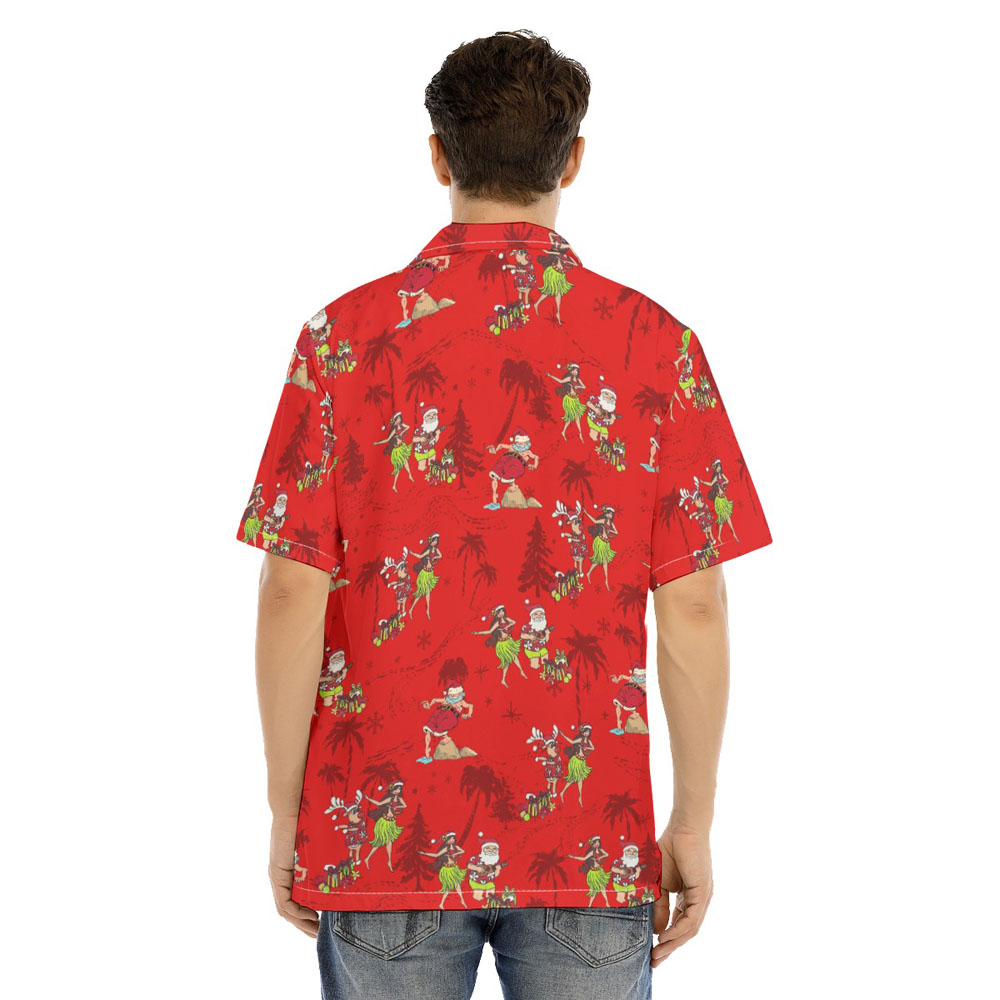 Mele Kalikimaka Santa Claus Hula Red Hawaiian Shirt