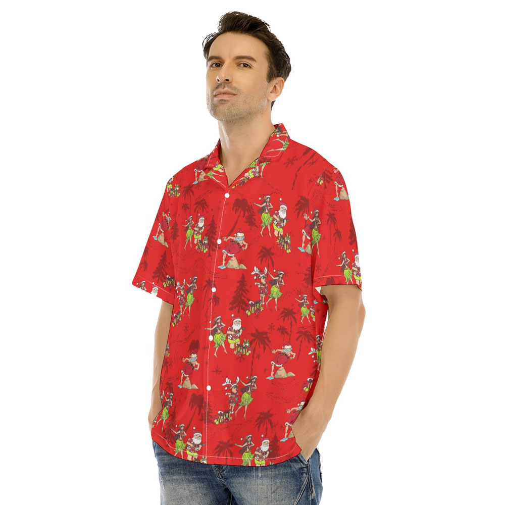 Mele Kalikimaka Santa Claus Hula Red Hawaiian Shirt