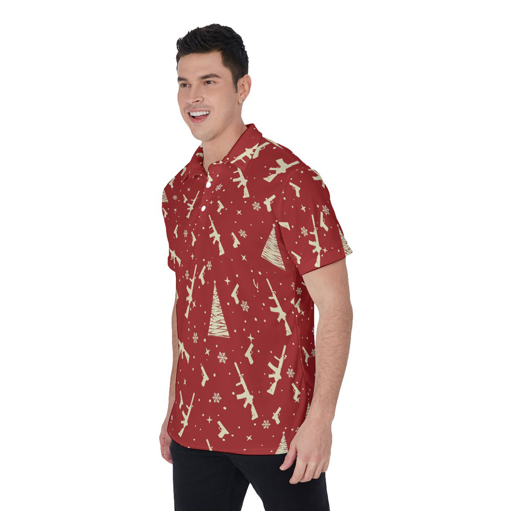 Christmas Gun Tactical Red Hawaiian Polo Golf Shirt For Men