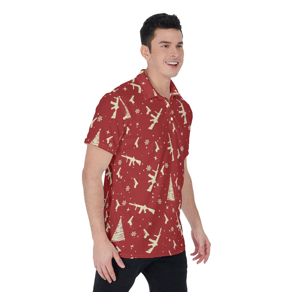 Christmas Gun Tactical Red Hawaiian Polo Golf Shirt For Men