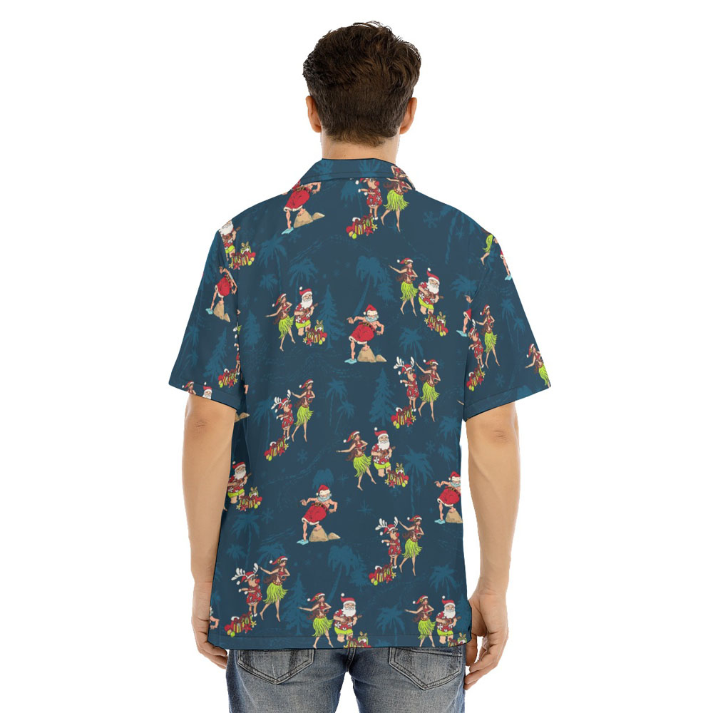Funny Hula Santa Vintage Navy Hawaiian Shirt