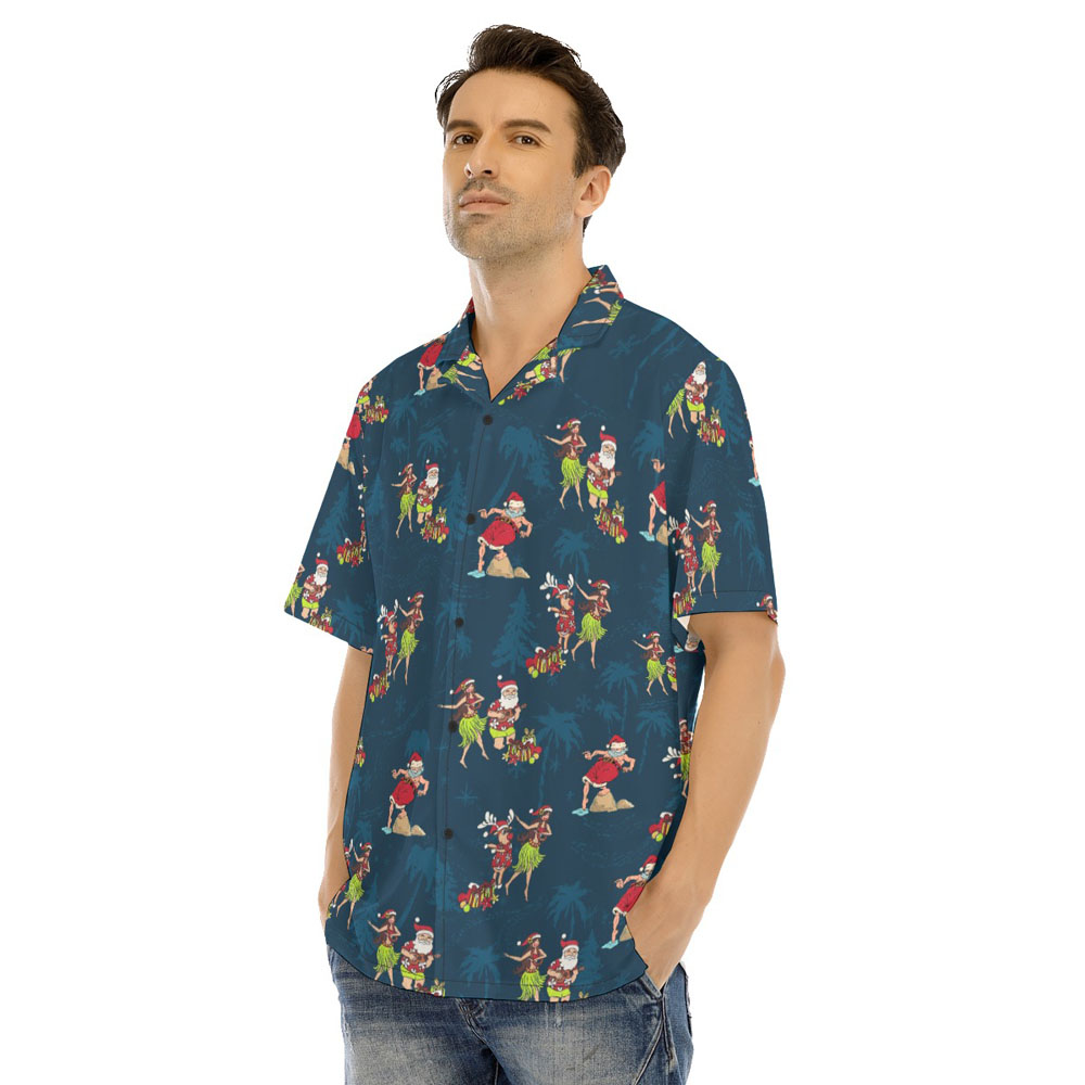 Funny Hula Santa Vintage Navy Hawaiian Shirt