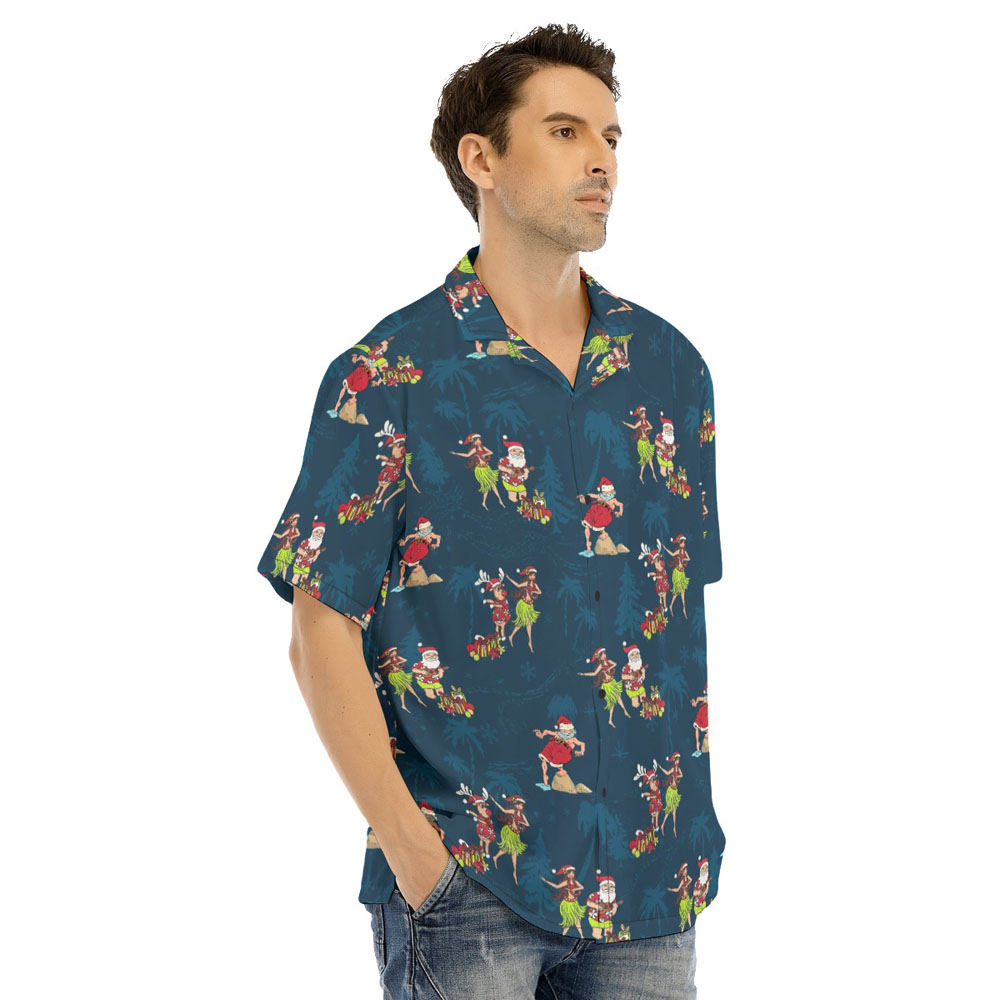 Funny Hula Santa Vintage Navy Hawaiian Shirt