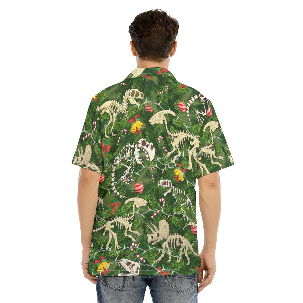 Christmas Dinosaur Skeleton Green Hawaiian Shirt