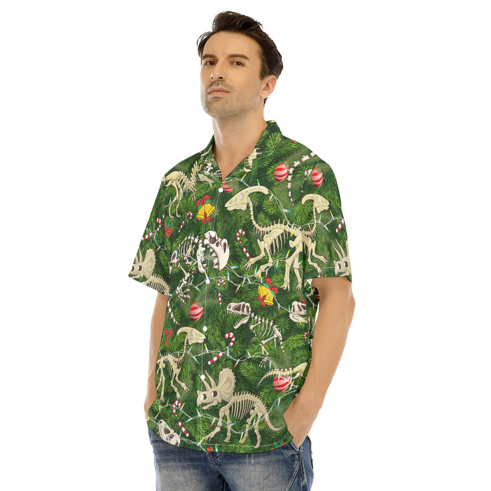 Christmas Dinosaur Skeleton Green Hawaiian Shirt