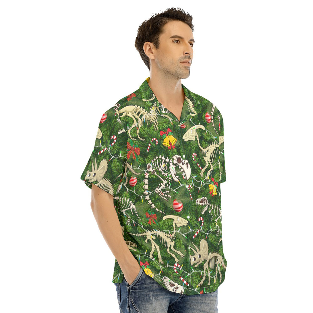 Christmas Dinosaur Skeleton Green Hawaiian Shirt