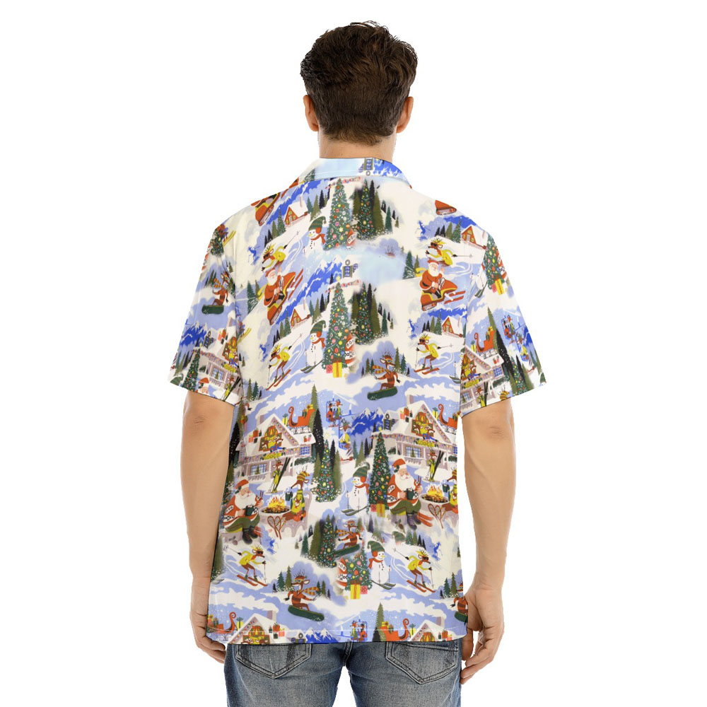 Funny Santa Reindeer Skiing Christmas Hawaiian Shirt
