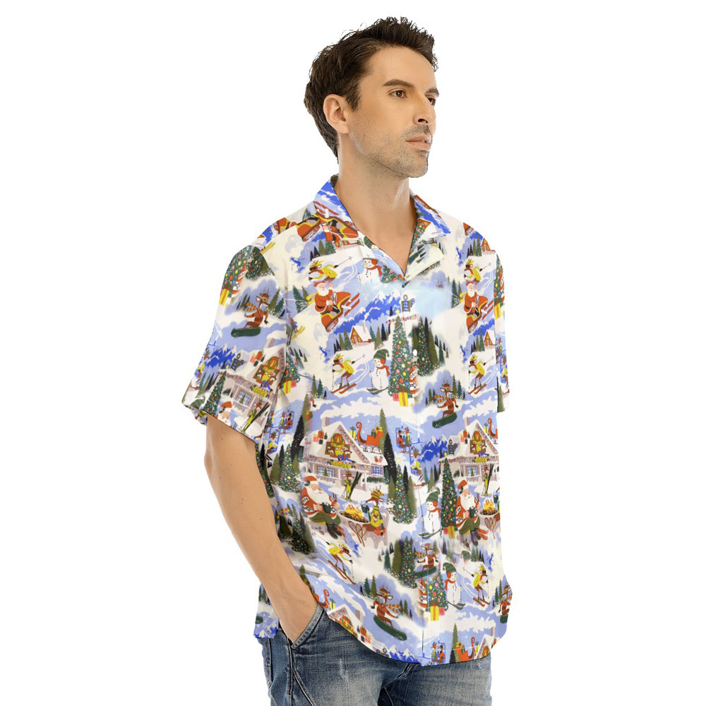 Funny Santa Reindeer Skiing Christmas Hawaiian Shirt