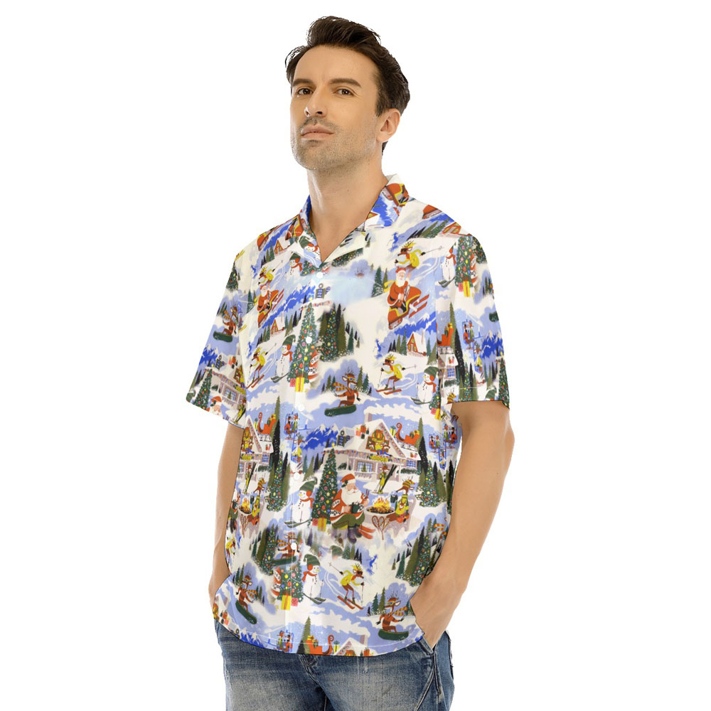 Funny Santa Reindeer Skiing Christmas Hawaiian Shirt