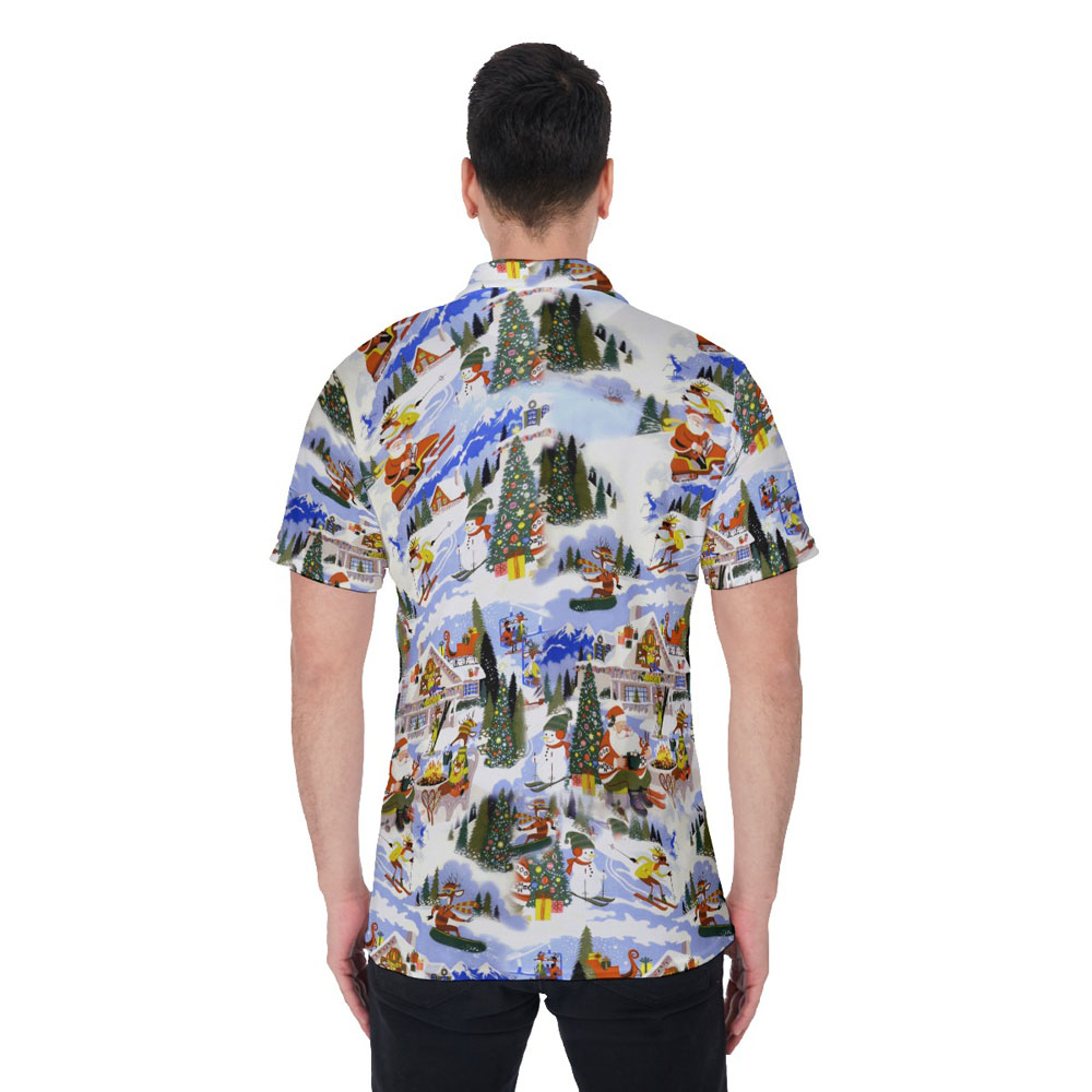 Funny Reindeer Skiing Christmas Hawaiian Polo Shirt For Men