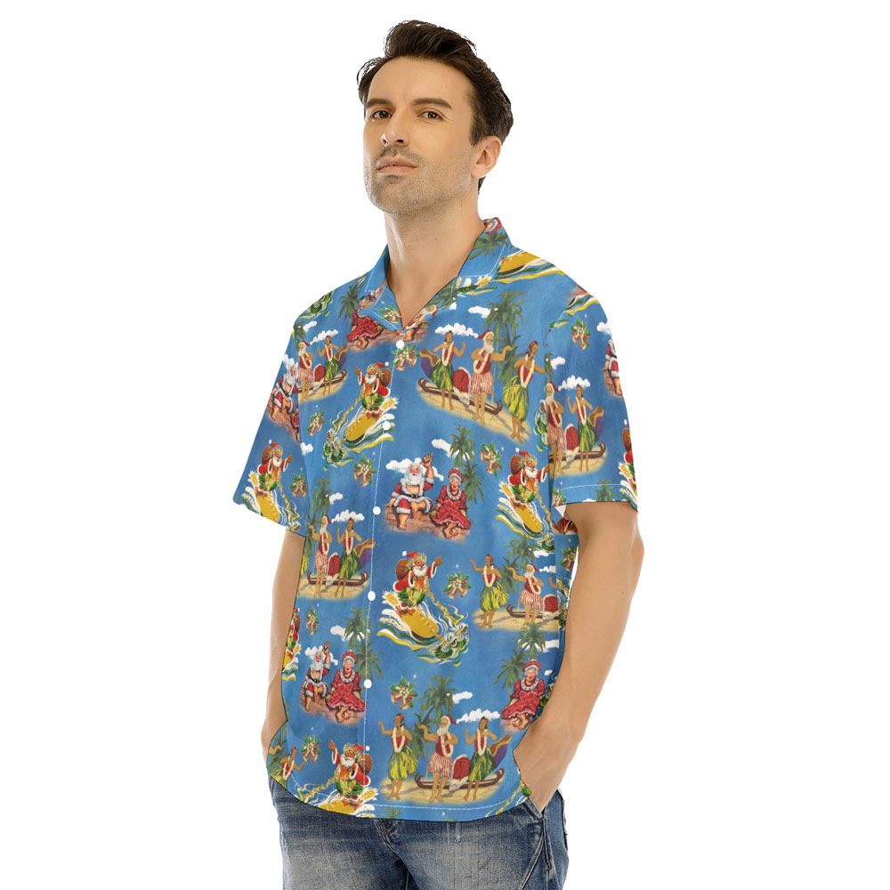 Mele Kalikimaka Vintage Christmas Santa Claus Aloha Shirt