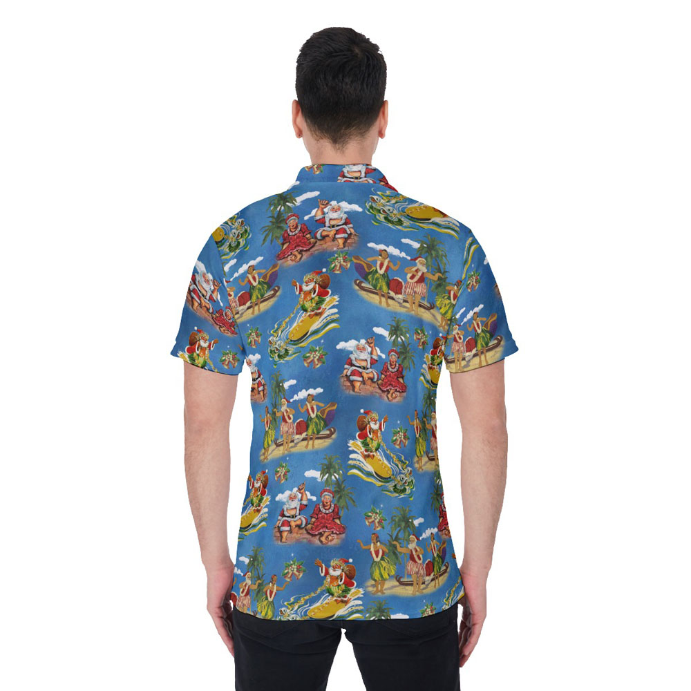 Vintage Santa Claus Mele Kalikimaka Hawaiian Polo Shirt
