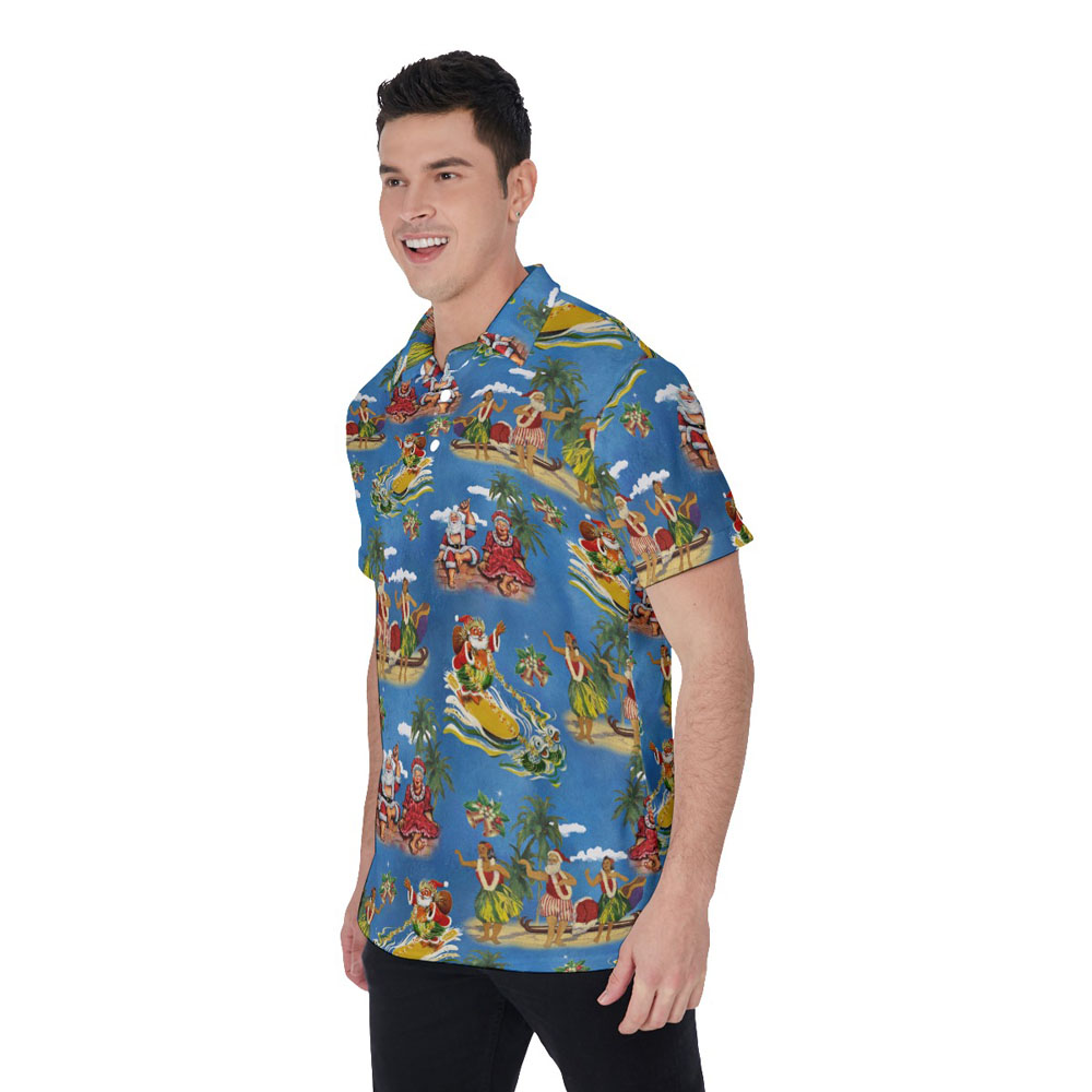 Vintage Santa Claus Mele Kalikimaka Hawaiian Polo Shirt