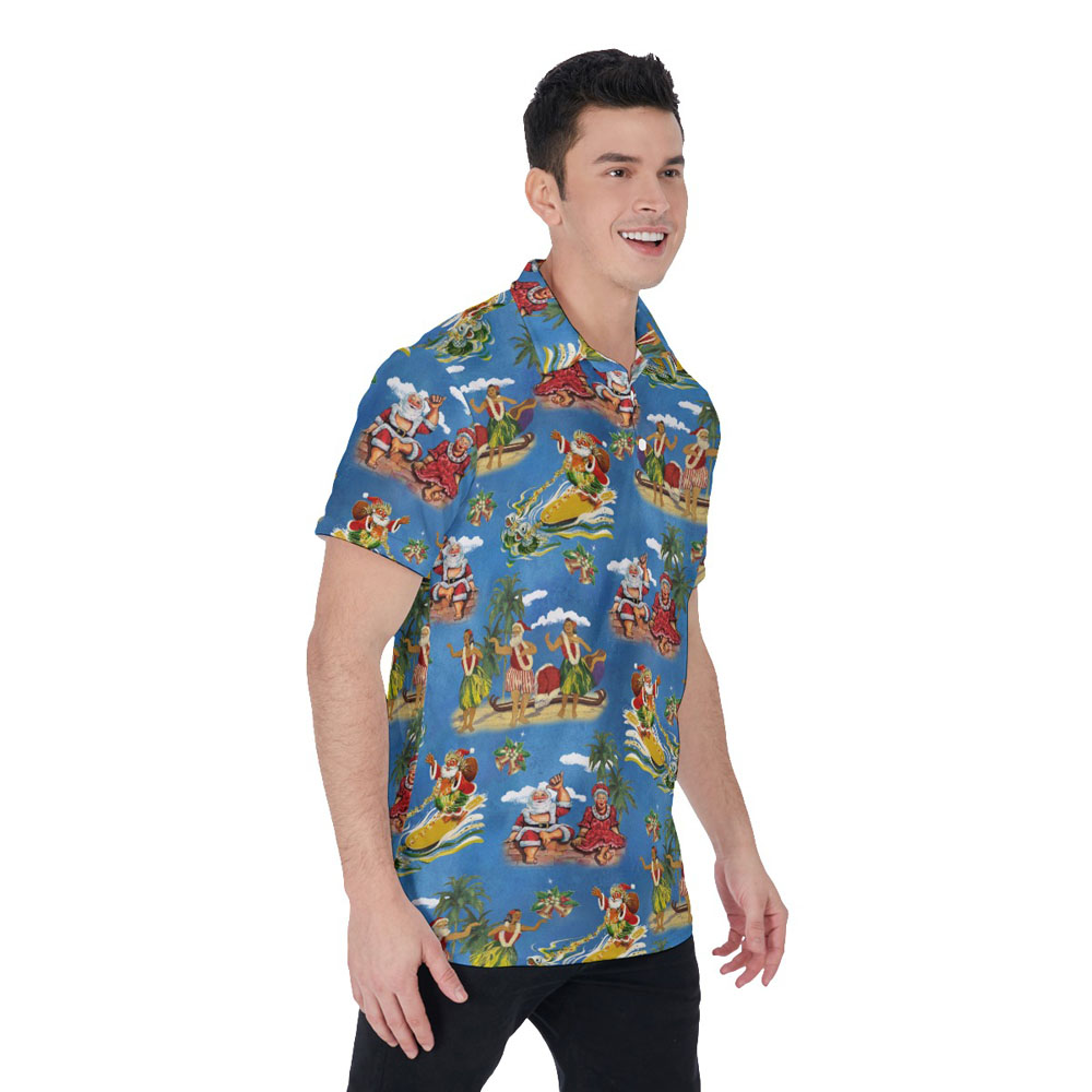 Vintage Santa Claus Mele Kalikimaka Hawaiian Polo Shirt