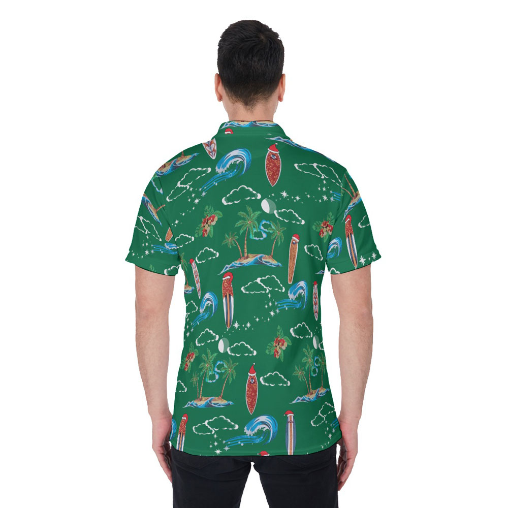 Vintage Surfing Board Christmas Hawaiian Polo Shirt For Men