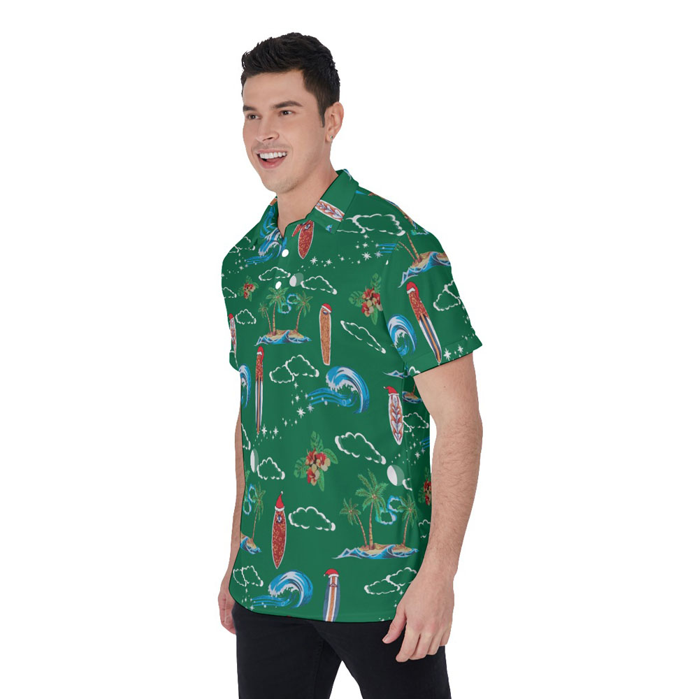 Vintage Surfing Board Christmas Hawaiian Polo Shirt For Men