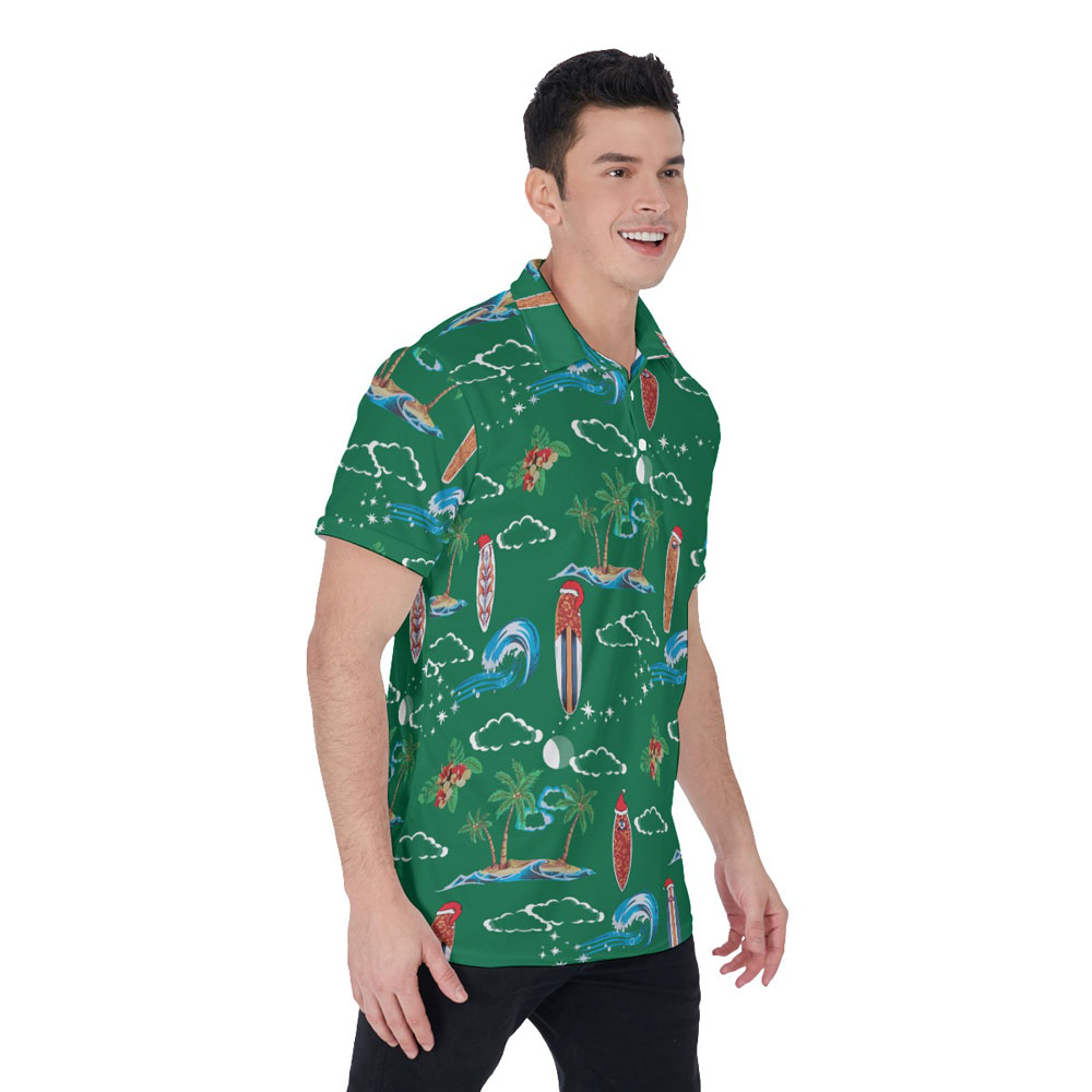 Vintage Surfing Board Christmas Hawaiian Polo Shirt For Men