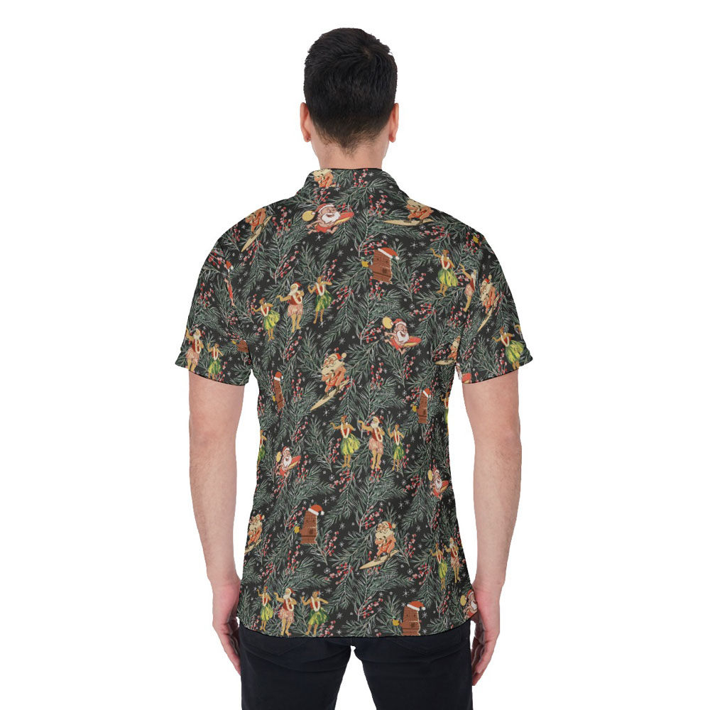 Vintage Santa Claus Tiki Mele Kalikimaka Hawaiian Polo Shirt