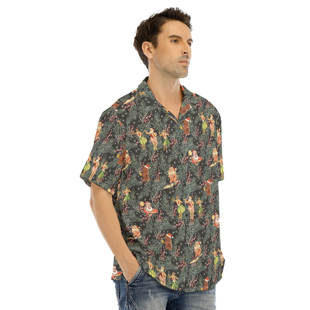 Mele Kalikimaka Santa Claus Christmas Tiki Hawaiian Shirt